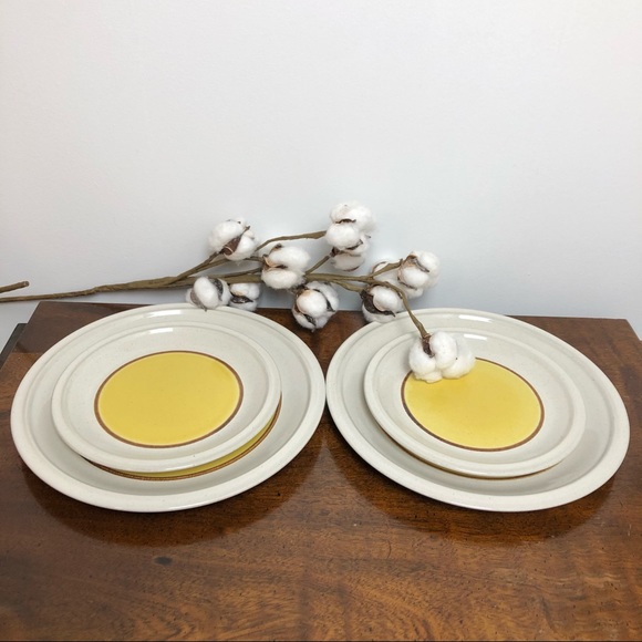 Vintage Stoneware Plates Beige Yellow Sunmarc Tapioca, Speckled Pottery